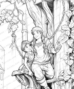 ack and the Beanstalk Grayscale Coloring Pages