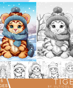 Baby Tiger Grayscale Coloring Pages