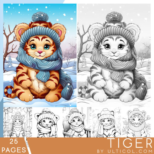 Baby Tiger Grayscale Coloring Pages