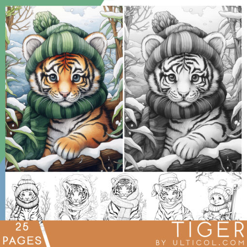 Tiger Grayscale Coloring Pages