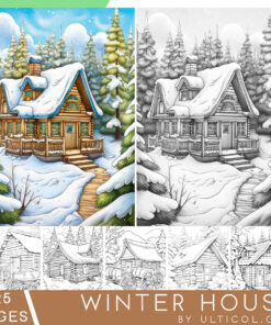 Winter House Grayscale Coloring Pages