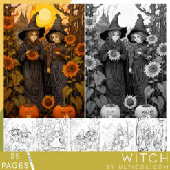 Witch Grayscale Coloring Pages
