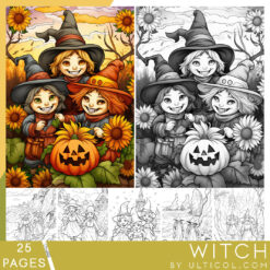 Witch Grayscale Coloring Pages