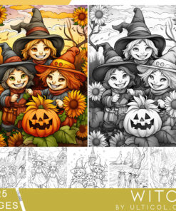 Witch Grayscale Coloring Pages